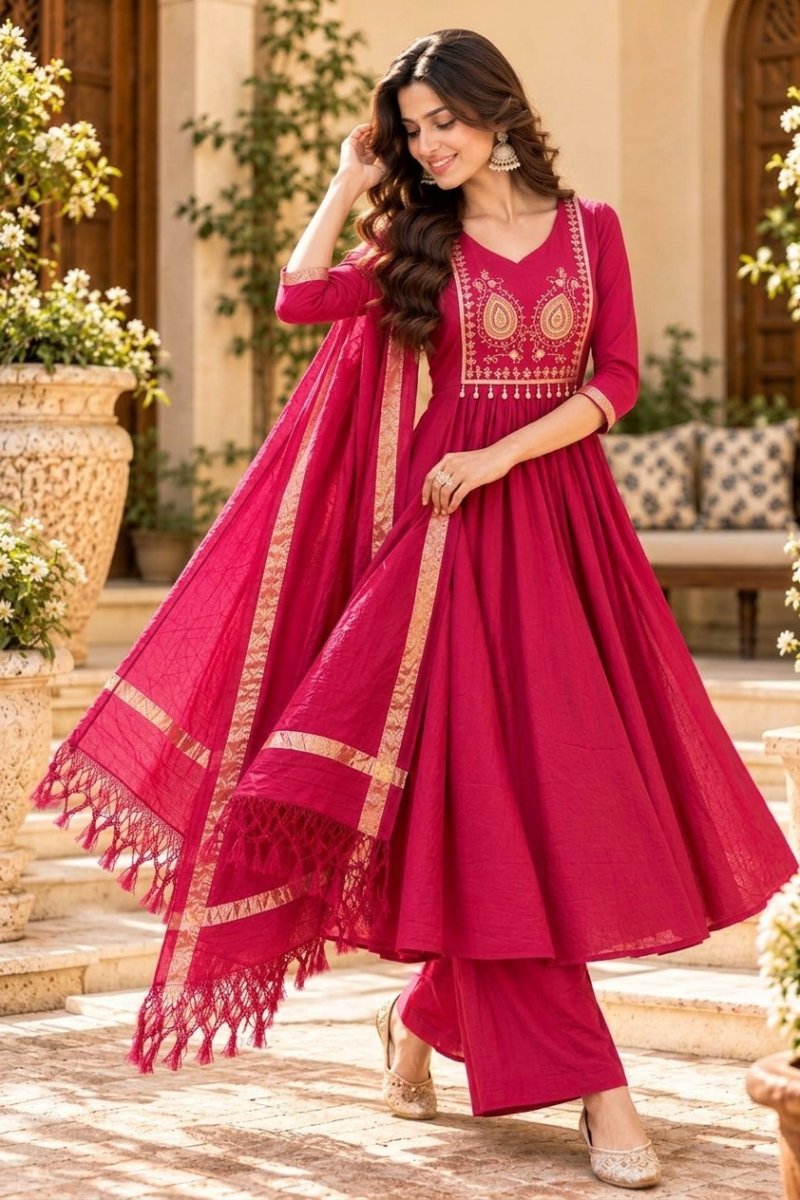 Ff Mul Chanderi With Inner With Heavy Work Kurti With Bottom Dupatta